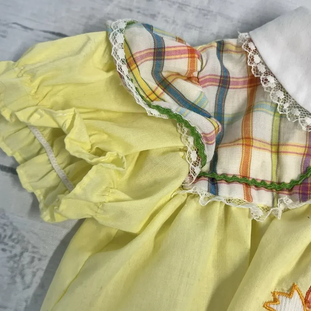 Vintage Set of 2 Cradle Togs Dress sz 9-12 Months Yellow Duck Purple Embroidery